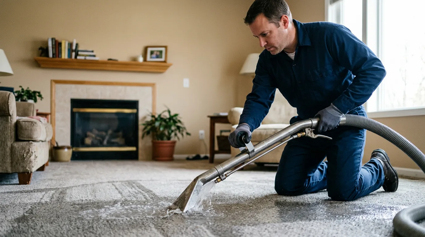 Water damage restoration technician working near Galesburg, KS